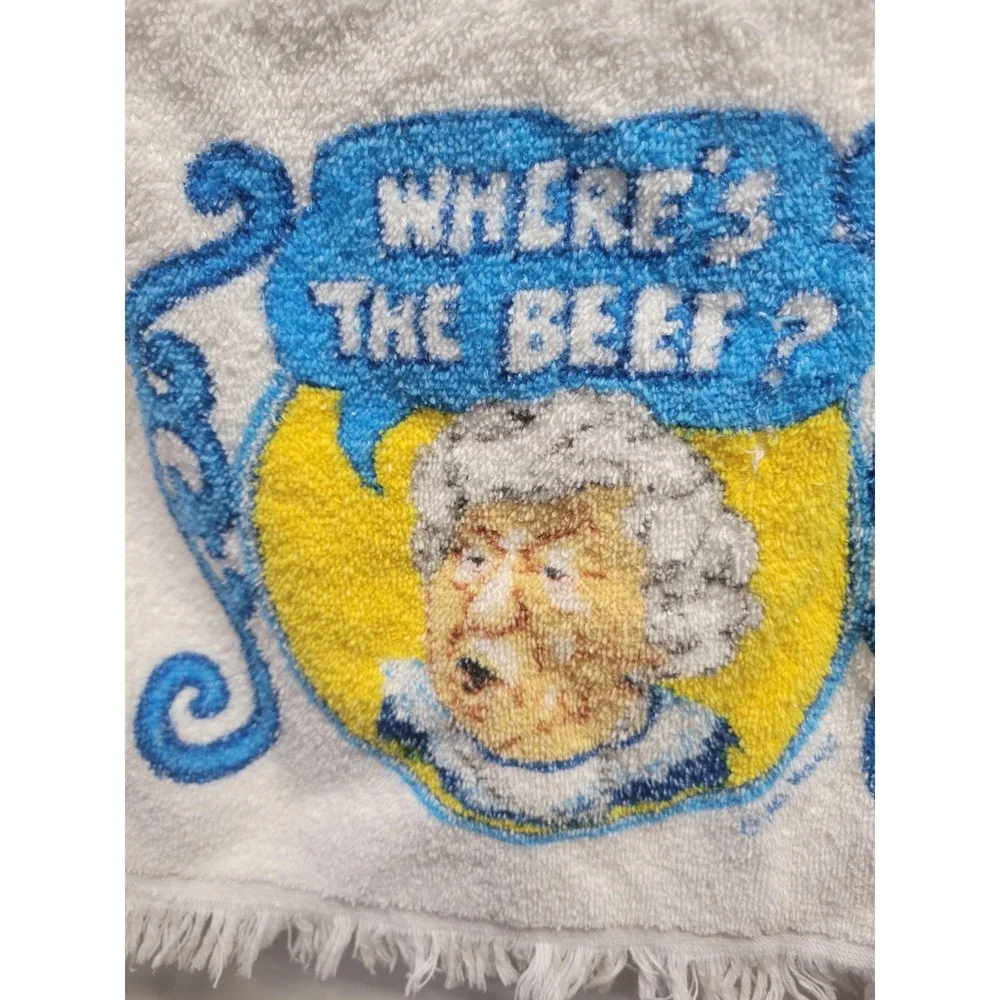 Vintage Wheres The Beef Wendys Hand‎ Towel 1984 Leshner St Marys Ohio Fringe